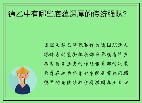 德乙中有哪些底蕴深厚的传统强队？